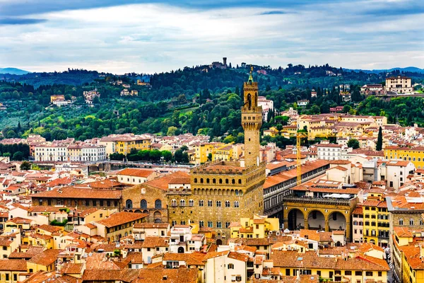 Techos Naranjas Palazzo Vecchio Ayuntamiento Tower Hills Piazza Signoria Florencia —  Fotos de Stock