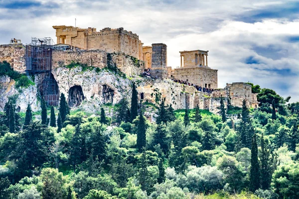 Acopolis Green Trees Hill Fromm Agora Temple Athena Nike Propylaea — Stock Photo, Image