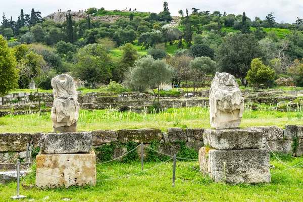 Stone Statues Ancient Agora Market Place Fields Areopagus Saint Paul — Stock Photo, Image