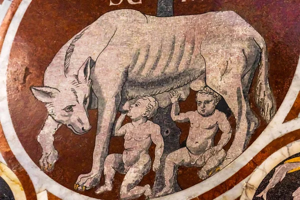 Roman Wolf Romulus Remus Founders Rome Marble Mosaic Floor Nave — Stock Photo, Image