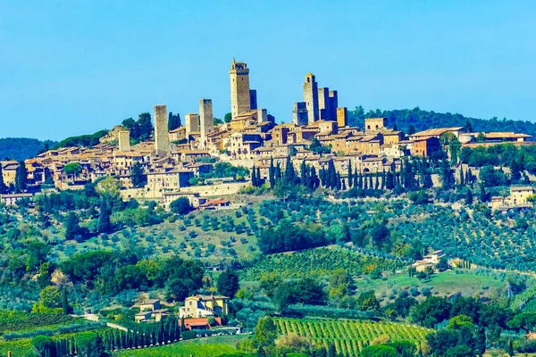 Mittelalterlichen Steinernen Turm Sanitäre Gebäude Stadt San Gimignano Toskana Italien — Stockfoto