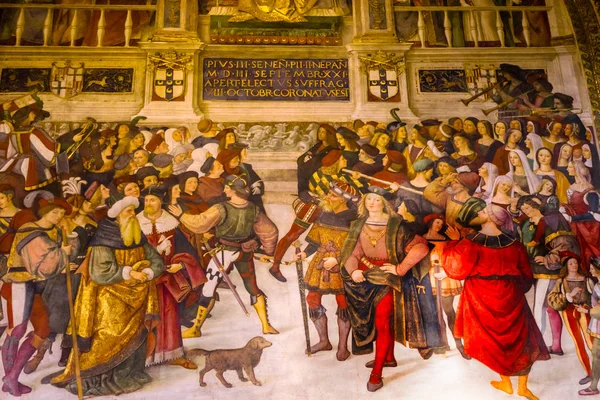 Papst Pius Leben Kardinal Piccolomini Freskomalerei Schiff Kathedrale Kirche Siena — Stockfoto