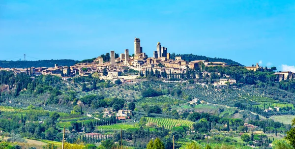 Mittelalterlichen Steinernen Turm Alten Gebäuden Stadt San Gimignano Toskana Italien — Stockfoto