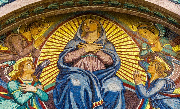Virgem Maria Anjos Mosaico Fachada Catedral Virgem Maria Piazza Del — Fotografia de Stock