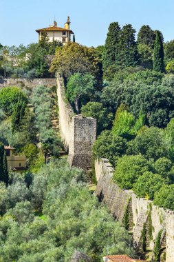 Taş şehir duvar yeşil kırsal ev Floransa Toskana İtalya