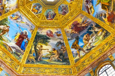 Florence, İtalya - 27 Eylül 2017 Adam Eve Cain Abel resim sergisi kubbe San Lorenzo Medici kilise Floransa Toskana İtalya. Aile Kilisesi Medici ailesinin