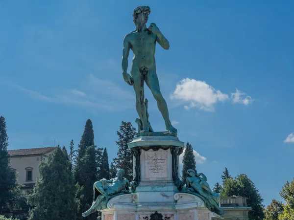 Réplique David Statue Michelangelo Square Surplomber Florence Toscane Italie Construit — Photo