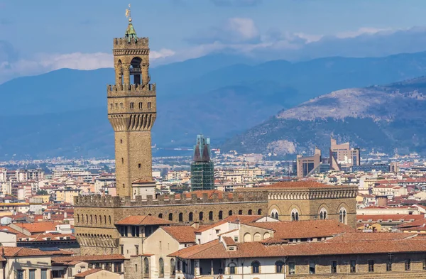 Turuncu Çatı Palazzo Vecchio City Hall Kule Tepeleri Piazza Signoria — Stok fotoğraf