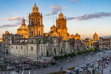 Mexico City, Mexico - December  31, 2018 Metropolitan Cathedral and President's Palace in Zocalo, Center of Mexico City Mexico Afternoon clipart