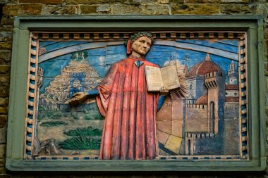 Società Dante Alighieri kültürel toplum bina işareti kopya Domenico di Michelino Dante ilahi komedi resim Floransa İtalya. 1465 oluşturulan resim