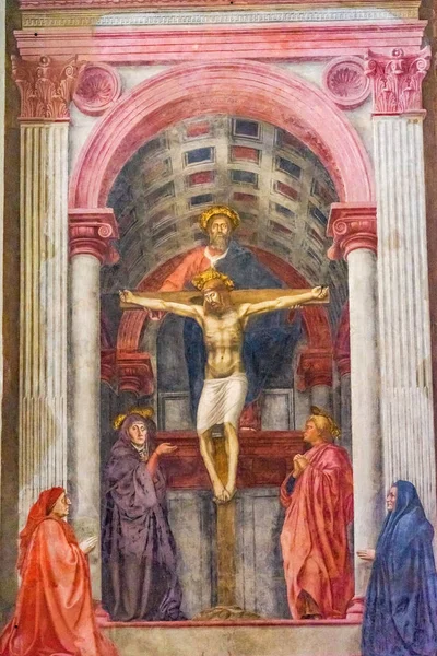 피렌체 이탈리아 2017 Masaccio 프레스코 삼위일체 그리스도 마리아 피렌체 이탈리아 — 스톡 사진