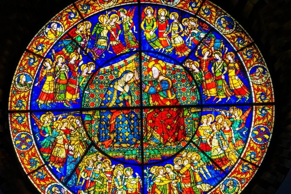 Florence Italy September 2017 Coronation Mary Jesus Rose Window Stained Stock Photo