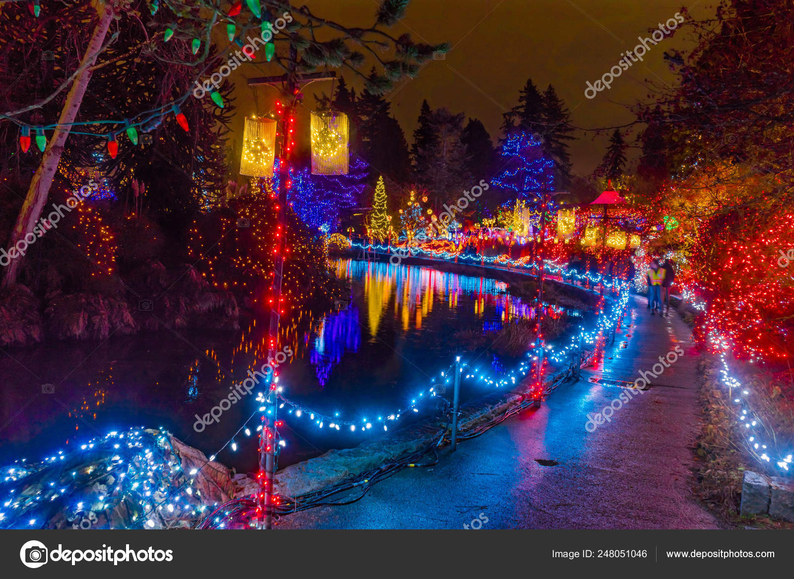 Luci di Natale Riflessione Van Dusen Garden Vancouver British C Foto