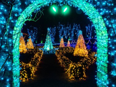 Blue Green Arch Christmas Lights Van Dusen Garden Vancouver Brit clipart