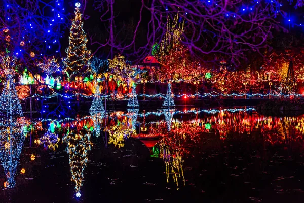 Luces de Navidad Reflexión Van Dusen Garden Vancouver British C —  Fotos de Stock