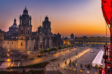 Metropolitan Cathedral Sunrise Zocalo Mexico City Mexico  clipart