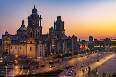 Büyükşehir katedral Zocalo Mexico City Meksika gündoğumu
