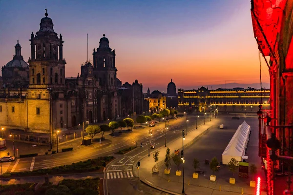 Büyükşehir katedral Zocalo Mexico City Meksika gündoğumu — Stok fotoğraf