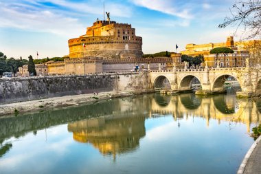 Castel Ponte Saint Angelo Tiber Nehri Yansıma Akşam Roma It