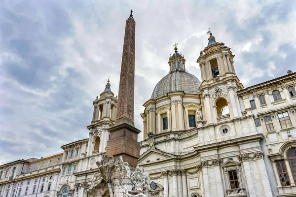 Saint Agnese In Agone Kościół Obelisk Piazza Navona Rzym Włochy — Zdjęcie stockowe