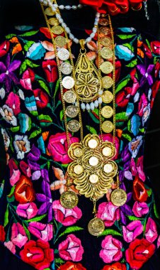 Renkli Meksika Gömlek Dresse Takı El Sanatları Oaxaca Meksika