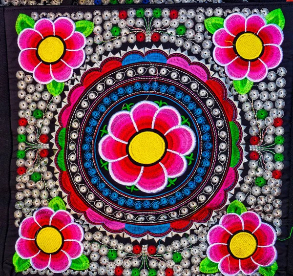 Colorful Mexican Flower Textiles Cloth Handicrafts Oaxaca Mexico — Stock Photo, Image