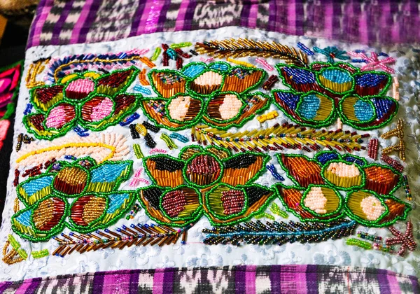 Patrones abstractos mexicanos coloridos Manta de tela Artesanías Oax —  Fotos de Stock