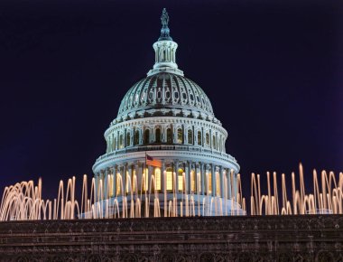 ABD Capitol Dome Çeşme Gece Yıldız Washington Dc 