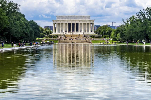 Fényvisszaverő Pool reflexió Abraham Lincoln Memorial Washington DC — Stock Fotó