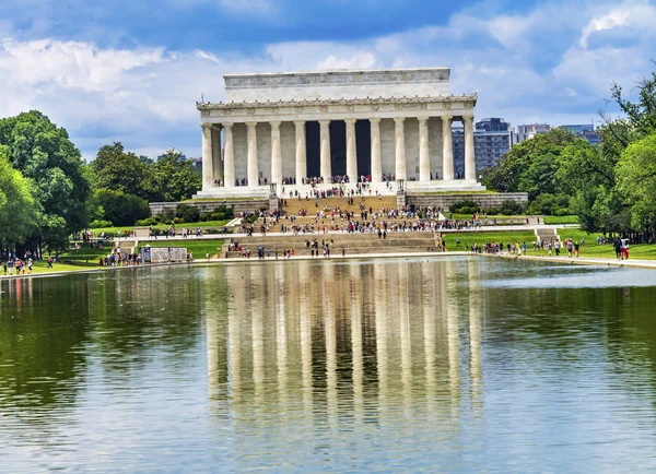 Fényvisszaverő Pool reflexió Abraham Lincoln Memorial Washington DC — Stock Fotó