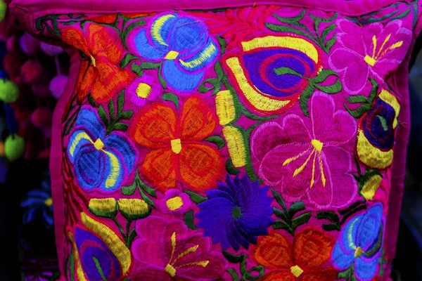 Colorful Mexican Flower Textiles Cloth Handicrafts Oaxaca Mexico — Stock Photo, Image