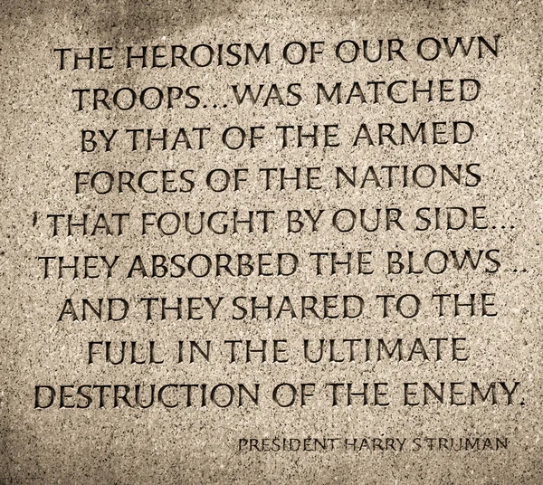 President Truman Quote World War II Memorial National Mall Washington DC — Stock Photo, Image