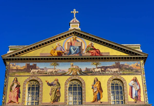 Jezus mozaiki fasada Papieska Bazylika Pawła Beyond ściany Rzym Włochy — Zdjęcie stockowe