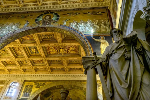 Pomnik Jezusa mozaiki papieskiej Bazyliki Paweł Beyond ściany Rzym Włochy — Zdjęcie stockowe