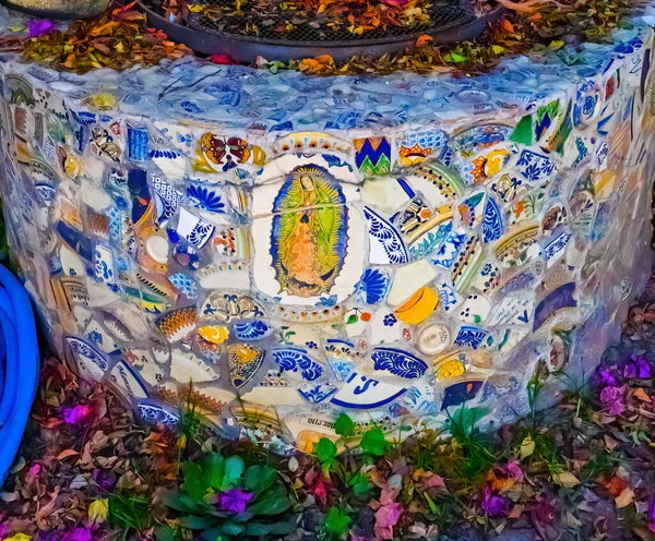 Colorato Blu Giallo Talavera Ceramica Guadalupe Decorazioni Native Puebla Messico — Foto Stock