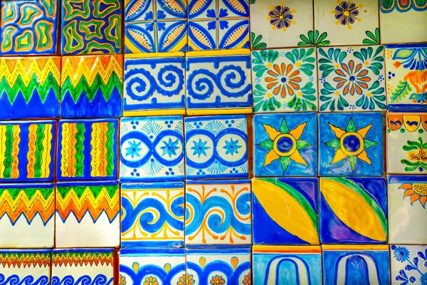 Azul Colorido Amarelo Talavera Telhas Cerâmicas Nativas Decorações Puebla México — Fotografia de Stock