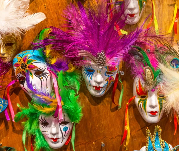 Masques Colorés Plumes Nouvelle Orléans Louisiane Masques Portés Mardi Gras — Photo