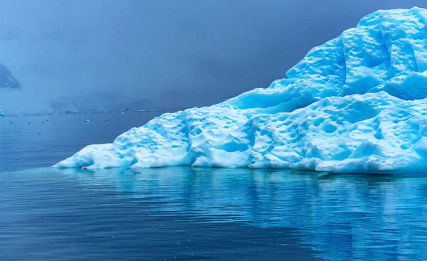 Snowing Floating Blue Iceberg Reflection Paradise Bay Skintorp Cove Antarctica — Foto Stock