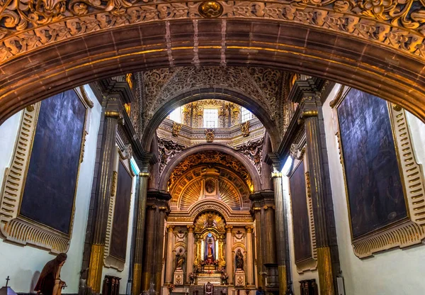 Puebla México Janeiro 2019 Basilica Altar Yellow Church San Cristobal — Fotografia de Stock