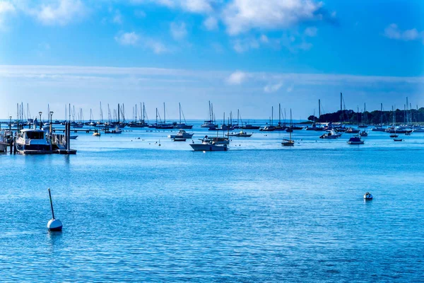 Moorings Sailboats Padanaram Harbor Boats Motor Boats Buzzards Bay Dartmouth — Stock Photo, Image