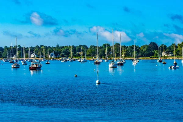 Moorings Sailboats Padanaram Harbor Motor Boats Buzzards Bay Dartmouth Massachusett — Stock Photo, Image