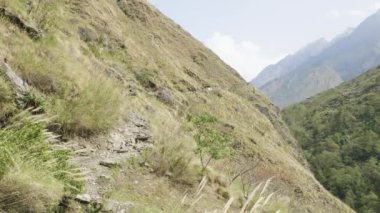 Bir sürü backpackers yürüyüş Nepal dağlarda yolda. Manaslu devre trek.