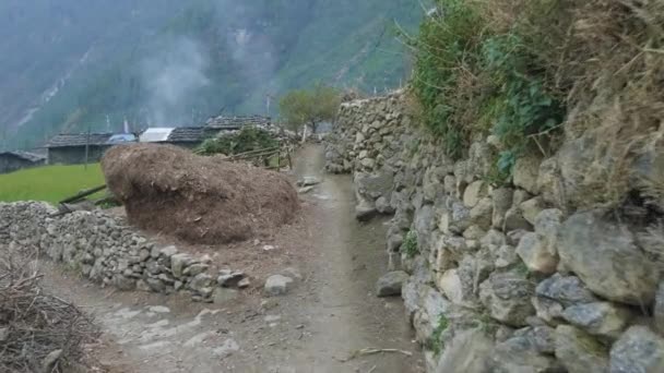 High górzysta wioska Prok w Nepalu. Manaslu obwodu trek obszar. — Wideo stockowe