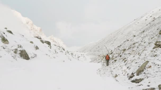 Mochileros en el Paso Larke en Nepal, 5100m de altitud. Caminata por el circuito de Manaslu . — Vídeos de Stock