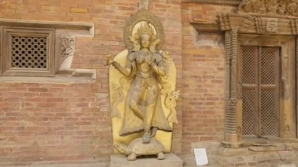 Golden statue of goddess Ganga on a tortoise at Mul Chowk in Patan, Nepal. — Stock Video