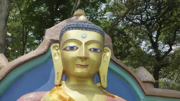 Estatua de Buda en el templo Swayambhunath. Templo del mono en Katmandú, Nepal . — Vídeo de stock