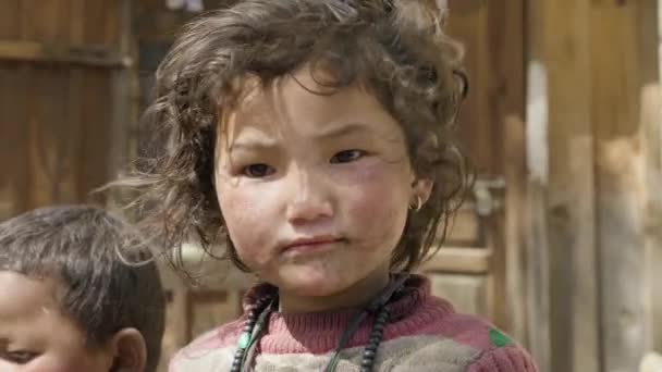 PROK, NEPAL - MARS 2018 : Portrait de la jeune fille locale dans le village népalais . — Video