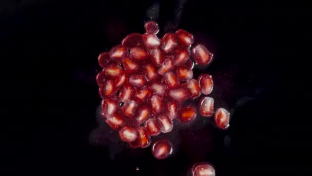 Een heleboel geïsoleerde rode grarnes crush in de studio met zwarte achtergrond — Stockvideo