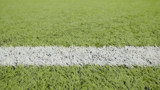 Beyaz Çizgi Futbol Alanının Yakın Çekim Yatay Kaydırıcı Vurdu — Stok video