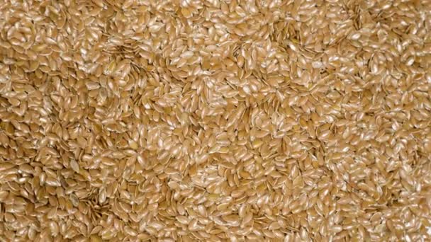 Montón de semillas de lino en la mesa giratoria, vista macro, alimentos saludables — Vídeo de stock